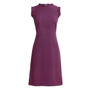 J. Crew Printed Ruffleneck Suit Dress Navy Blue and Red Size 4